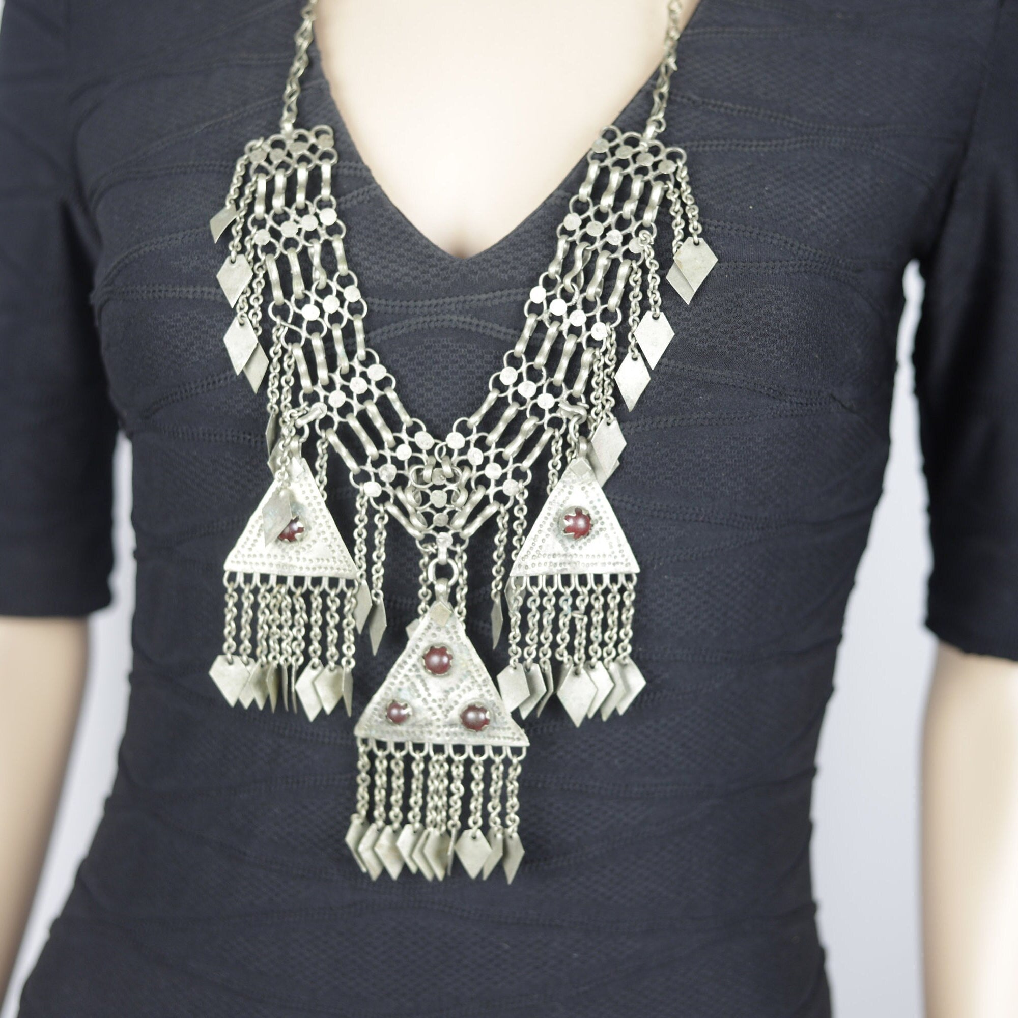 Vintage Afghan Kuchi Choker: Bohemian Tribal Statement Necklace with Aqeeq for Belly Dancing