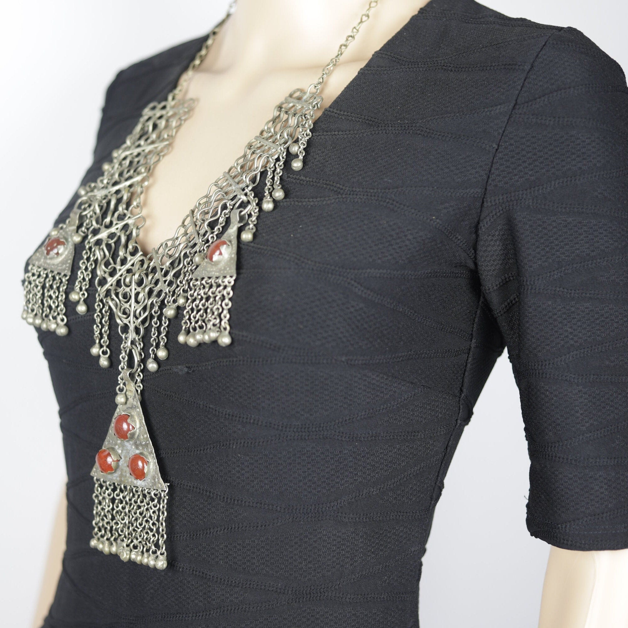 Vintage Afghan Kuchi Choker: Bohemian Tribal Statement Necklace with Aqeeq for Belly Dancing
