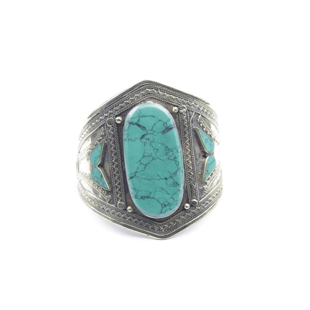 Vintage Afghan Kuchi Cuff Bracelet - Bohemian Statement Jewelry with Aqeeq Stone