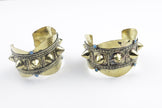 Vintage Style Kuchi Cuff Bracelet Set: Afghan Brass Spikes, Boho Statement Jewelry