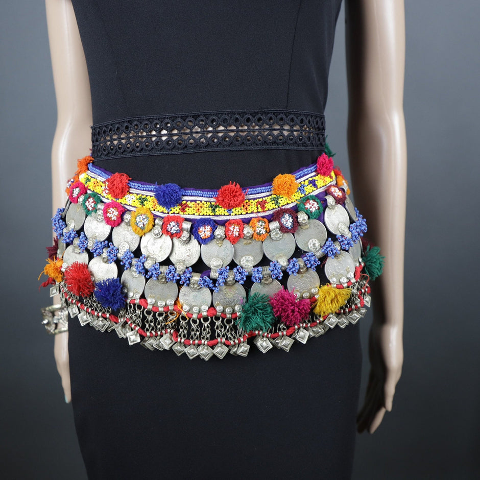Vintage Afghan Kuchi Coin Belt: Ethnic Boho Tribal Belly Dance Jewelry Handmade Tuareg Accessory