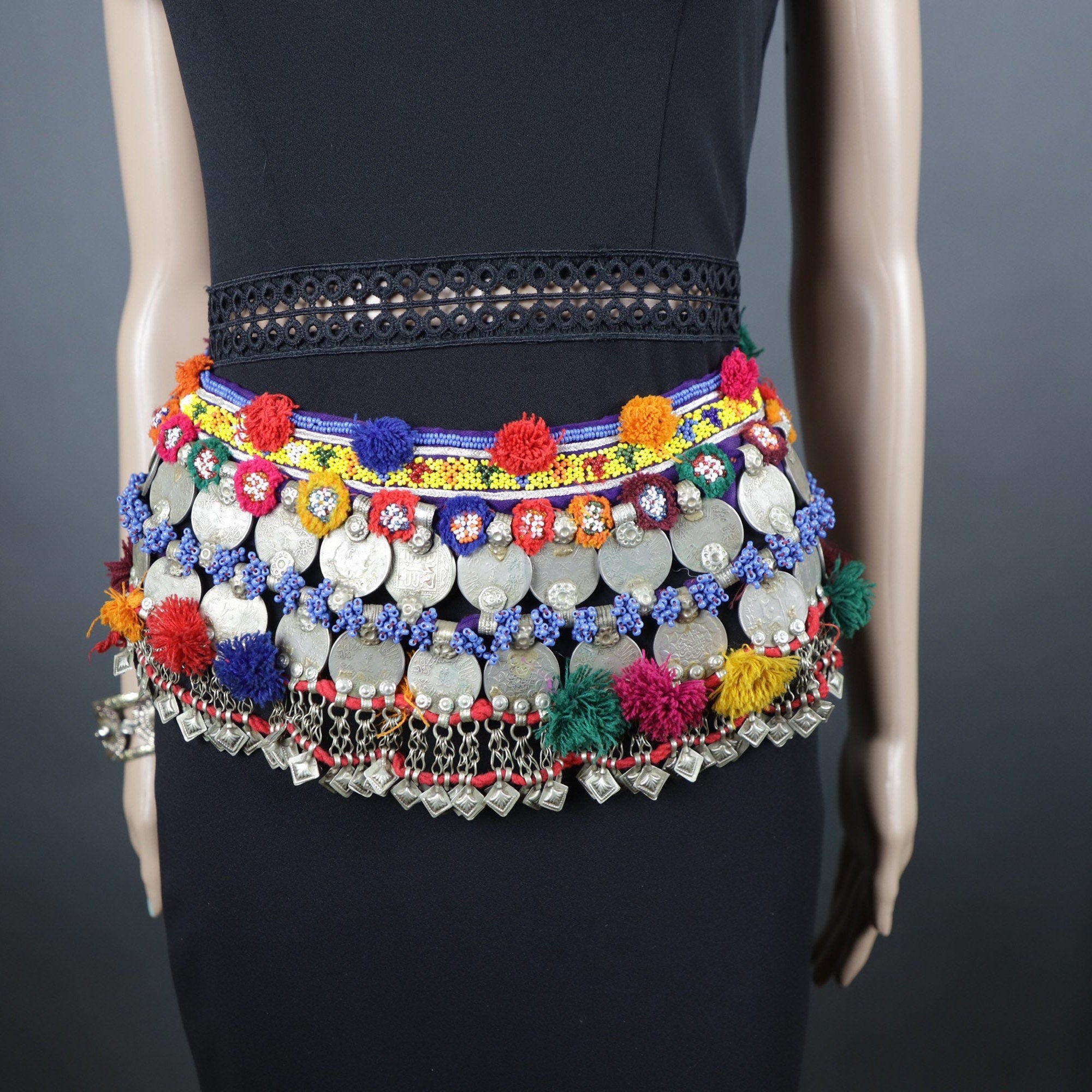 Vintage Afghan Kuchi Coin Belt: Ethnic Boho Tribal Belly Dance Jewelry Handmade Tuareg Accessory