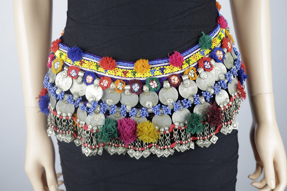 Vintage Afghan Kuchi Coin Belt: Ethnic Boho Tribal Belly Dance Jewelry Handmade Tuareg Accessory