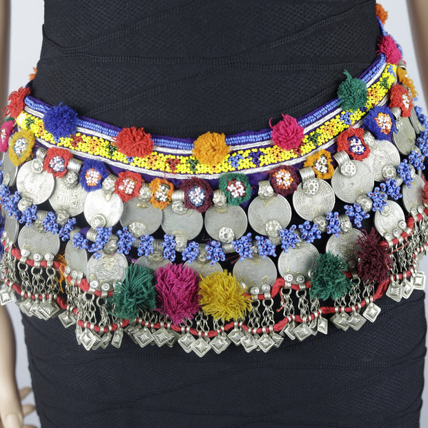 Vintage Afghan Kuchi Coin Belt: Ethnic Boho Tribal Belly Dance Jewelry Handmade Tuareg Accessory