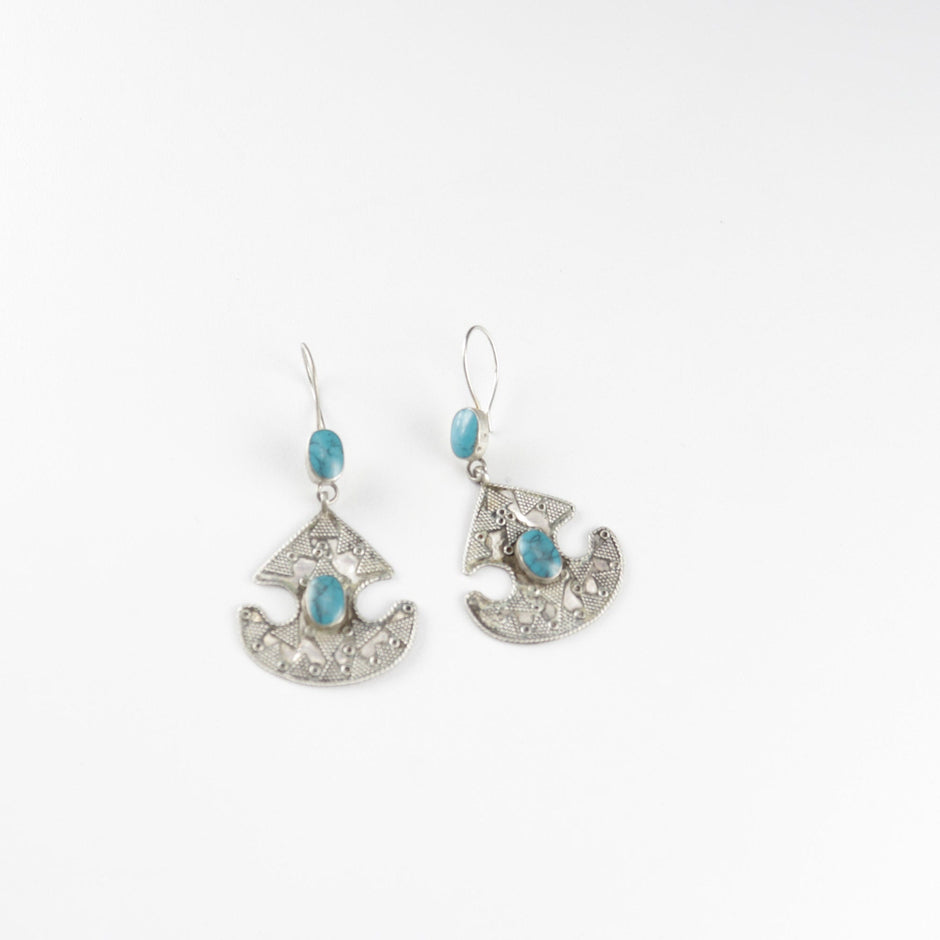 Vintage Afghan Stone Earrings - Boho Ethnic Statement Jewelry for Women - Lightweight Handmade Afghani