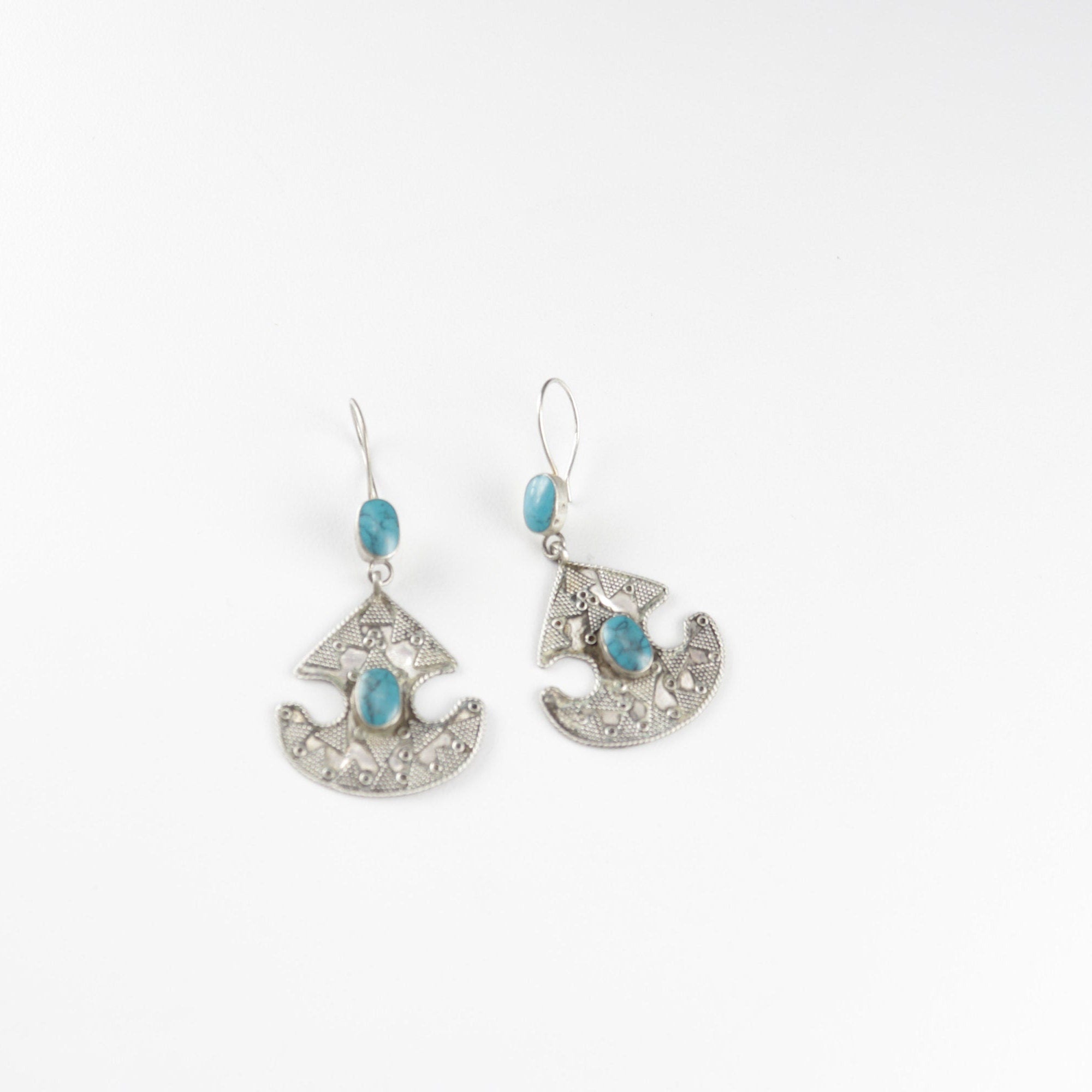 Vintage Afghan Stone Earrings - Boho Ethnic Statement Jewelry for Women - Lightweight Handmade Afghani