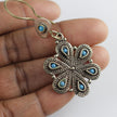 Vintage Afghan Tribal Flower Earrings - Handcrafted Boho Jewelry with Turquoise Accents