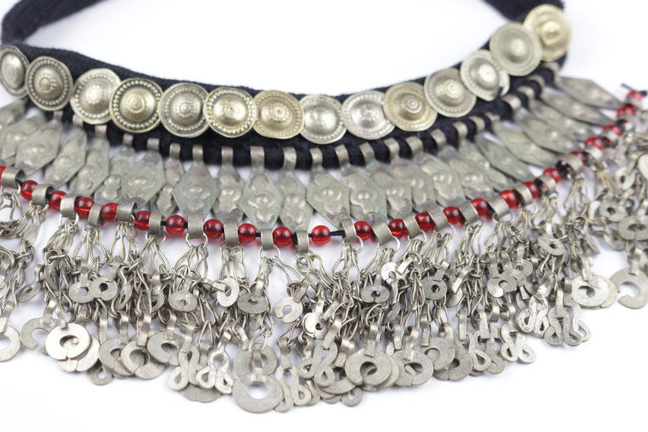 Afghan Vintage Necklace Choker With Red Glass Beads