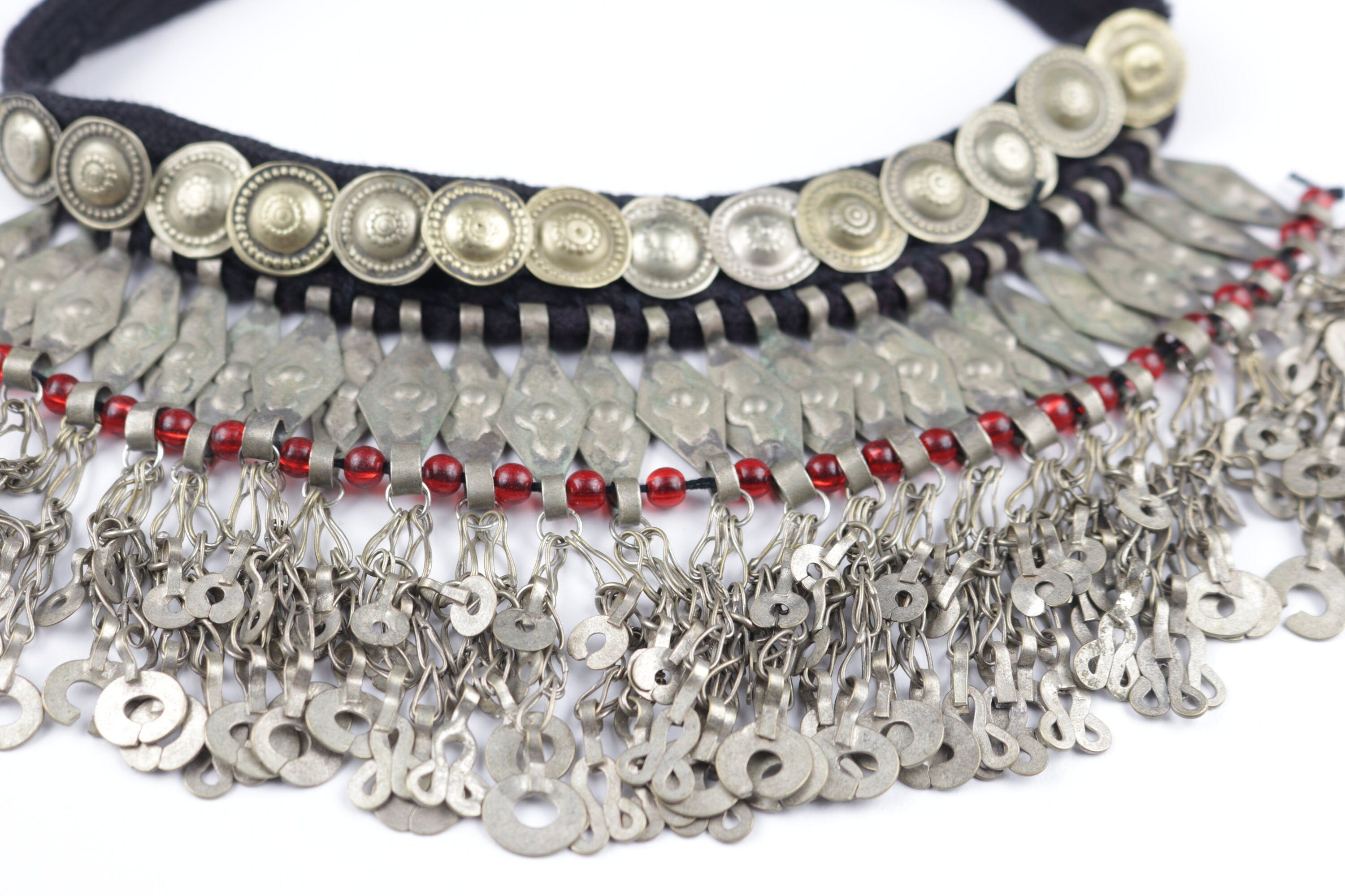 Afghan Vintage Necklace Choker With Red Glass Beads