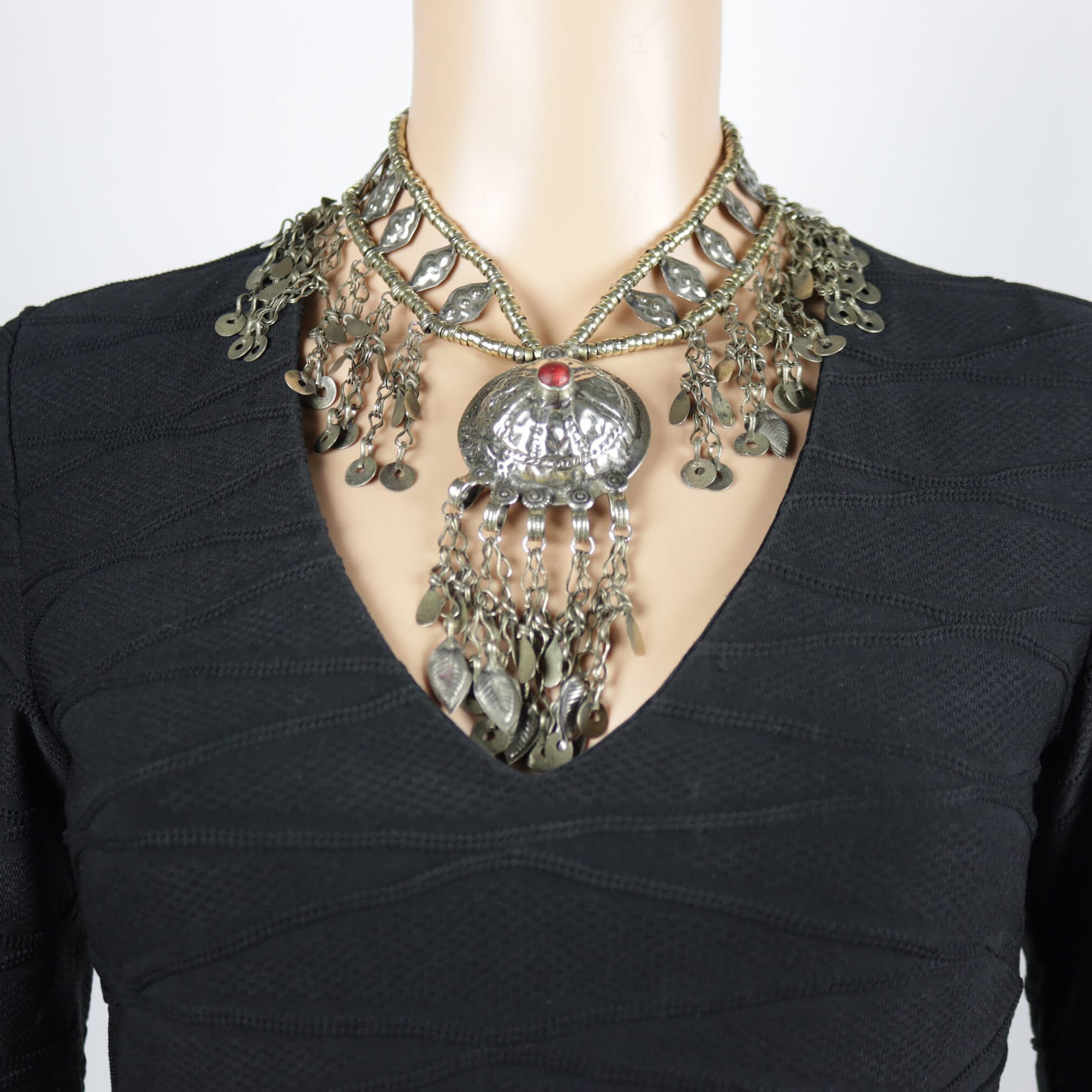 Vintage Tuareg Waziri Necklace - Afghani Belly Dance Choker - Boho Kuchi Tribal Jewelry