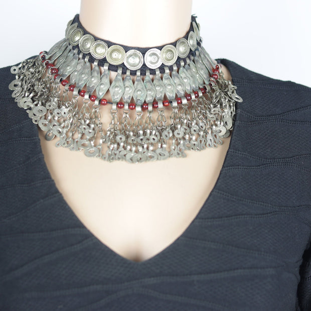 Afghan Vintage Necklace Choker With Red Glass Beads