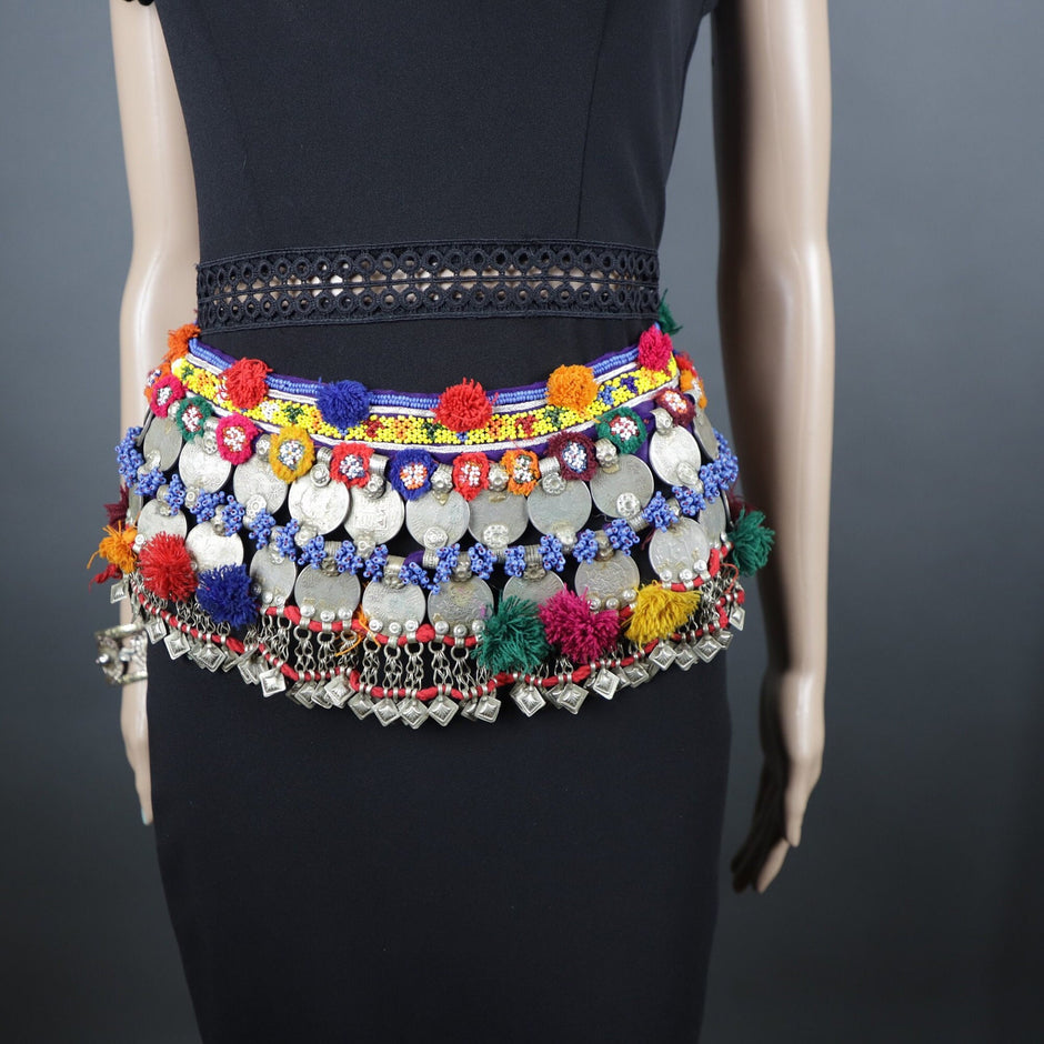 Vintage Afghan Kuchi Coin Belt: Ethnic Boho Tribal Belly Dance Jewelry Handmade Tuareg Accessory