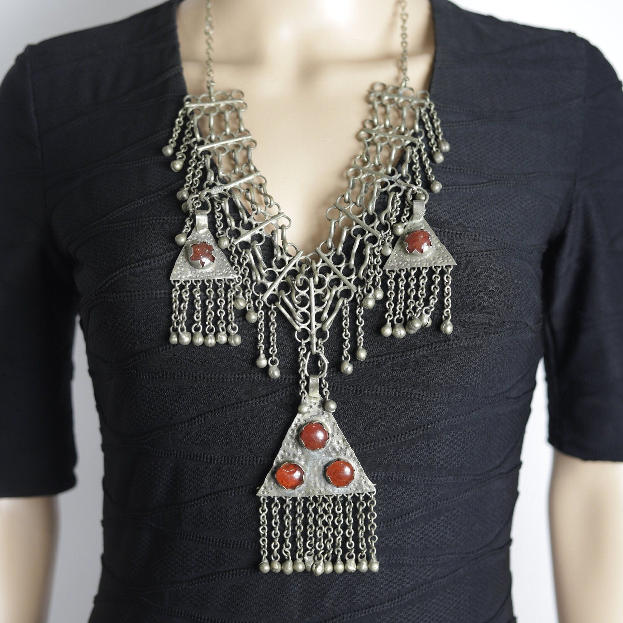 Vintage Afghan Kuchi Choker: Bohemian Tribal Statement Necklace with Aqeeq for Belly Dancing