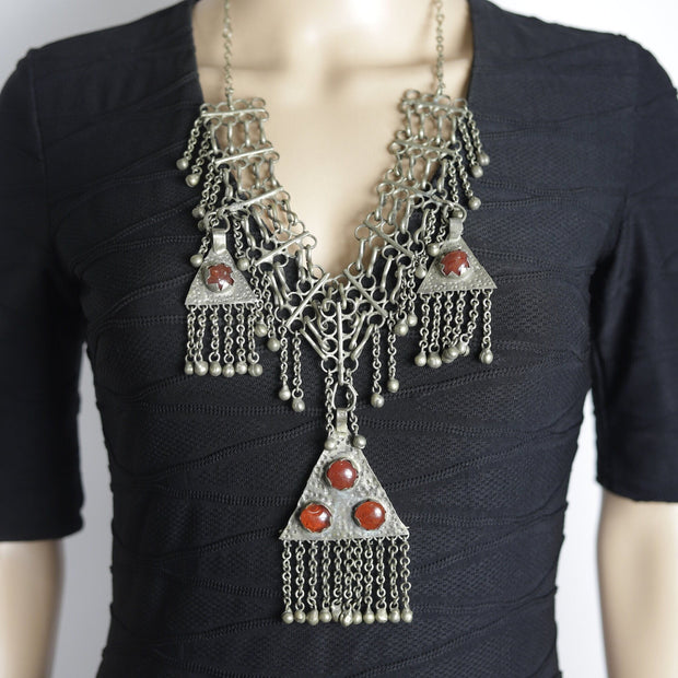 Vintage Afghan Kuchi Choker: Bohemian Tribal Statement Necklace with Aqeeq for Belly Dancing