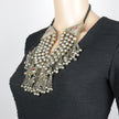 Vintage Kuchi Multilayer Silver Beaded Choker Necklace with Bells - Tribal Handmade Statement Jewelry