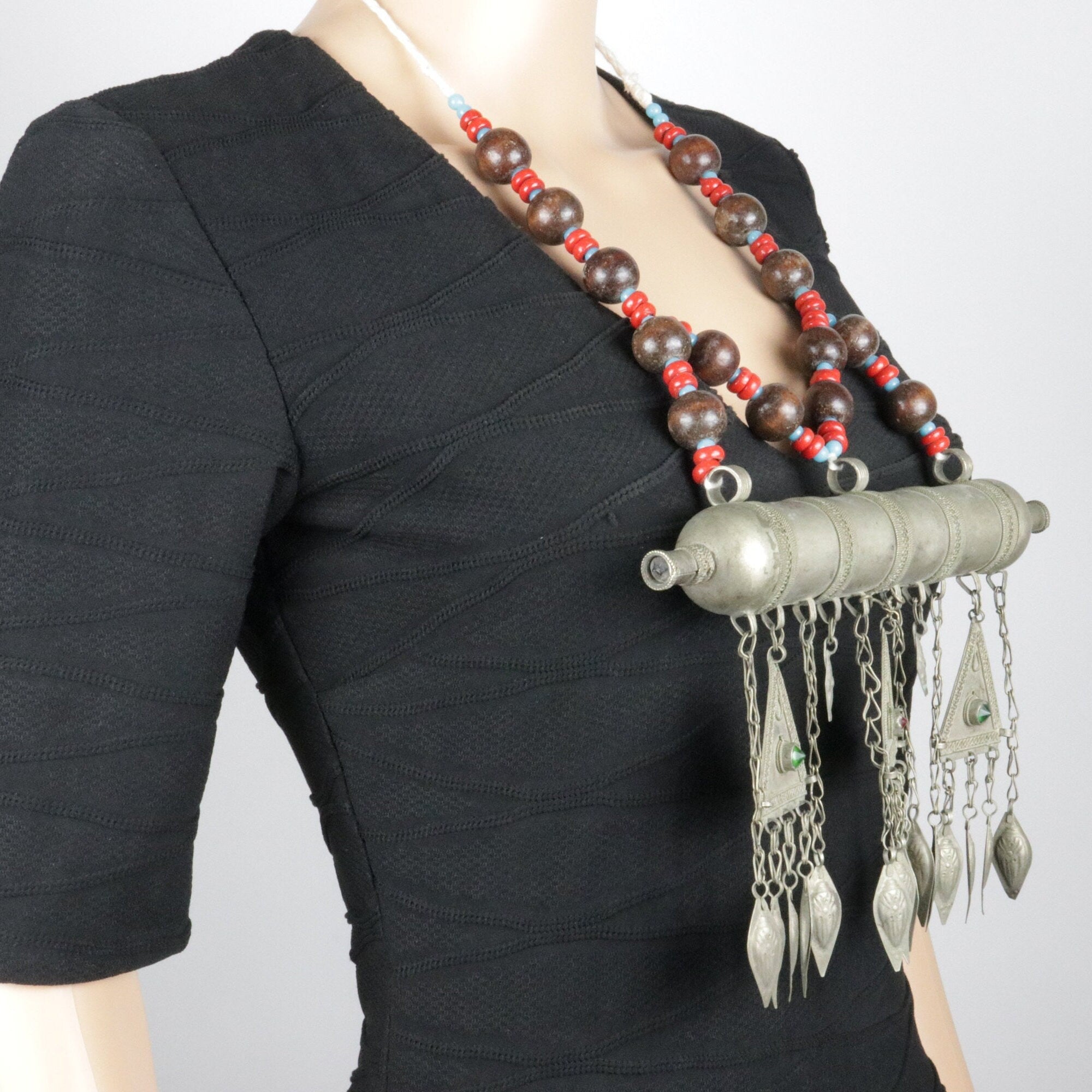 Bohemian Afghan Kuchi Statement Necklace - Large Vintage-Inspired Tribal Pendant for Ethnic Fashion