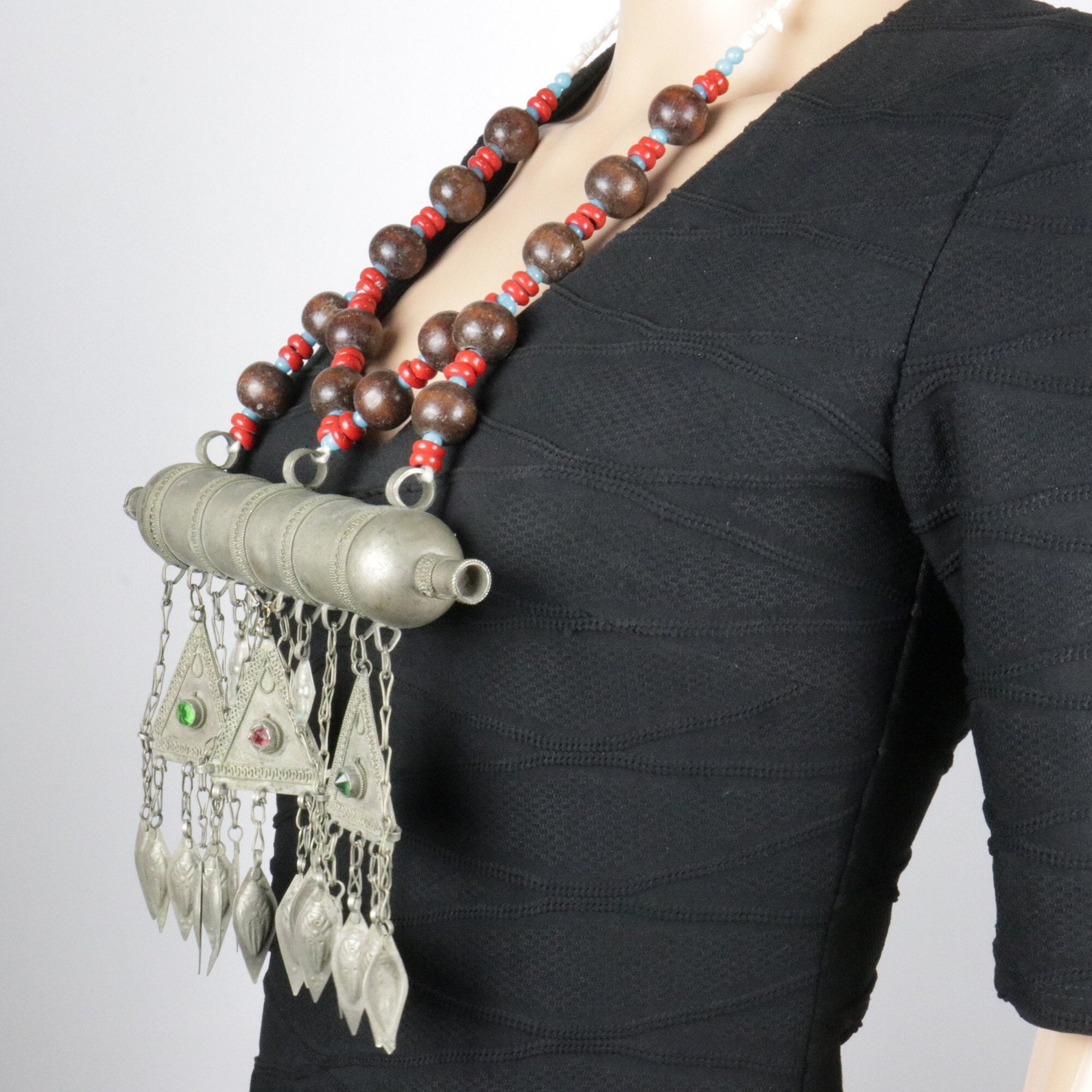Bohemian Afghan Kuchi Statement Necklace - Large Vintage-Inspired Tribal Pendant for Ethnic Fashion