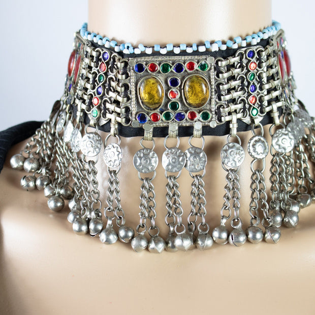 Vintage Kuchi Choker: Afghan Silver & Aqeeq Stone Necklace
