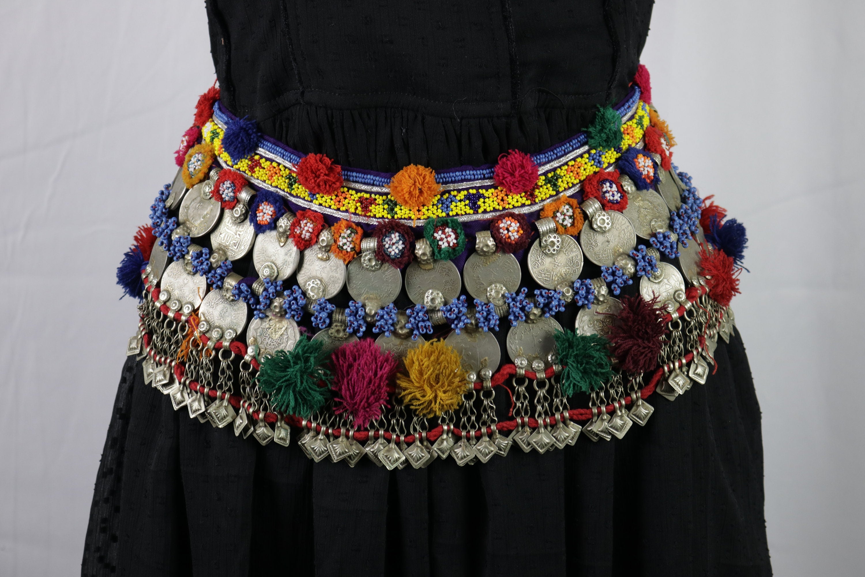 Vintage Afghan Kuchi Coin Belt: Ethnic Boho Tribal Belly Dance Jewelry Handmade Tuareg Accessory