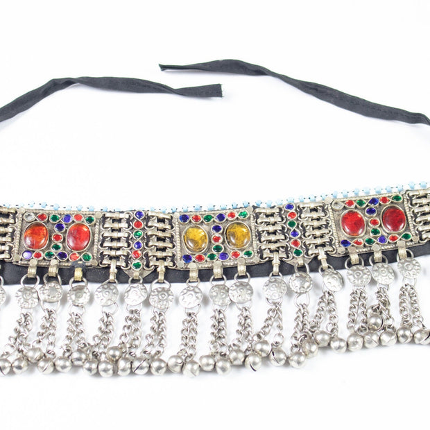 Vintage Kuchi Choker: Afghan Silver & Aqeeq Stone Necklace