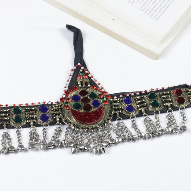 Handcrafted Afghan Jewelry Set: Choker, Headpiece & Earrings - Boho Tribal Kuchi Mathapatti Necklace