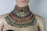 Vibrant Afghan Kuchi Jewelry Set: Colorful Choker, Wedding Necklace Headpiece for Brides & Dancers