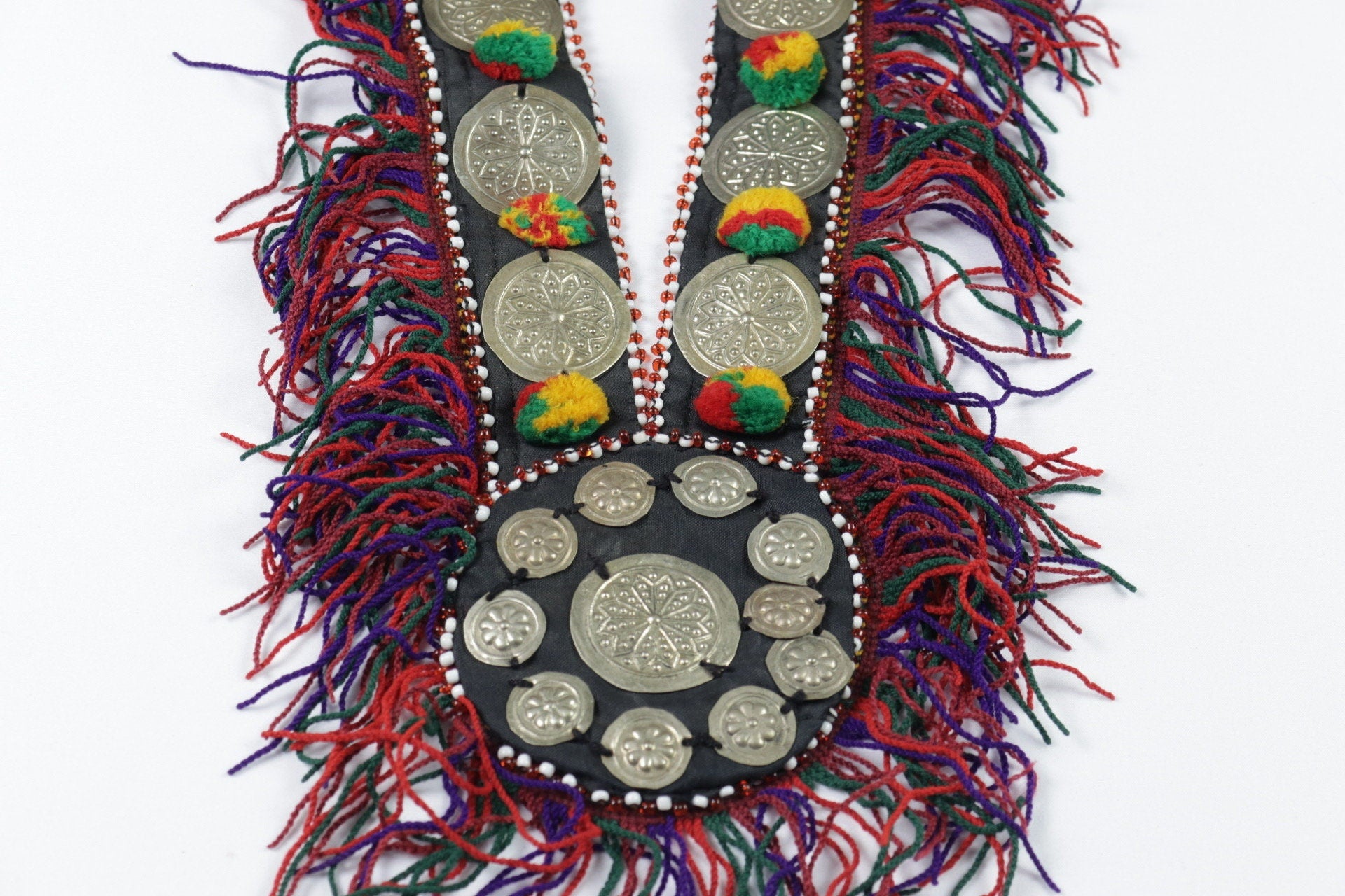 Vintage Afghan Kuchi Tribal Butterfly Button Necklace - Handcrafted Kashmiri Pendant Jewelry