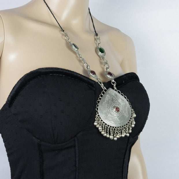 Vintage Afghan Tribal Pendant Necklace - Ethnic Kuchi Choker for Belly Dance Jewelry