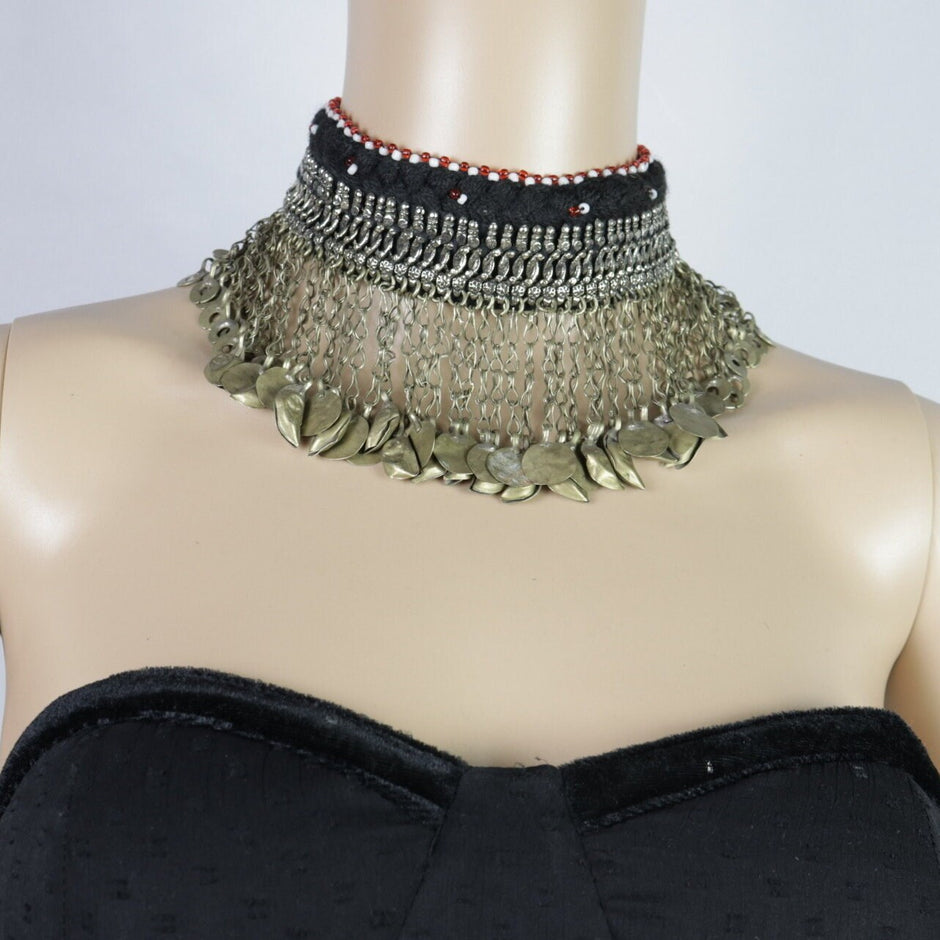 Vintage Afghan Kuchi Tribal Choker: Silver Tassel Necklace - Bohemian Ethnic Statement Jewelry