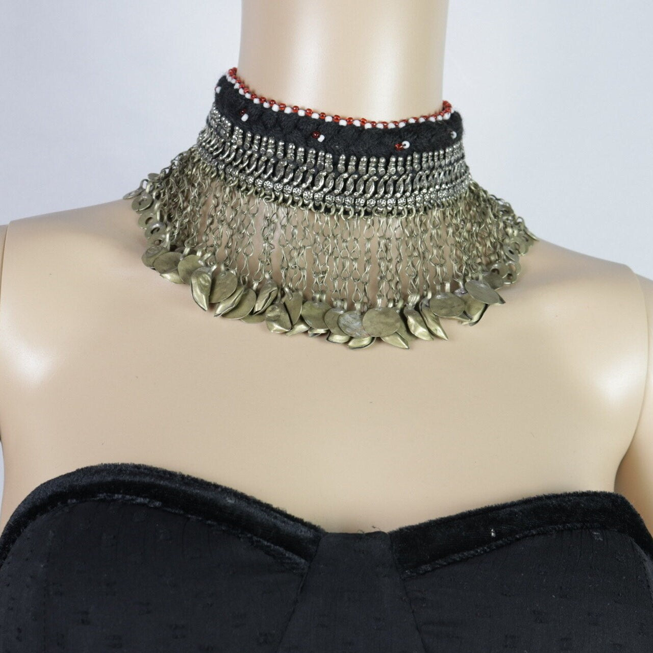Vintage Afghan Kuchi Tribal Choker: Silver Tassel Necklace - Bohemian Ethnic Statement Jewelry
