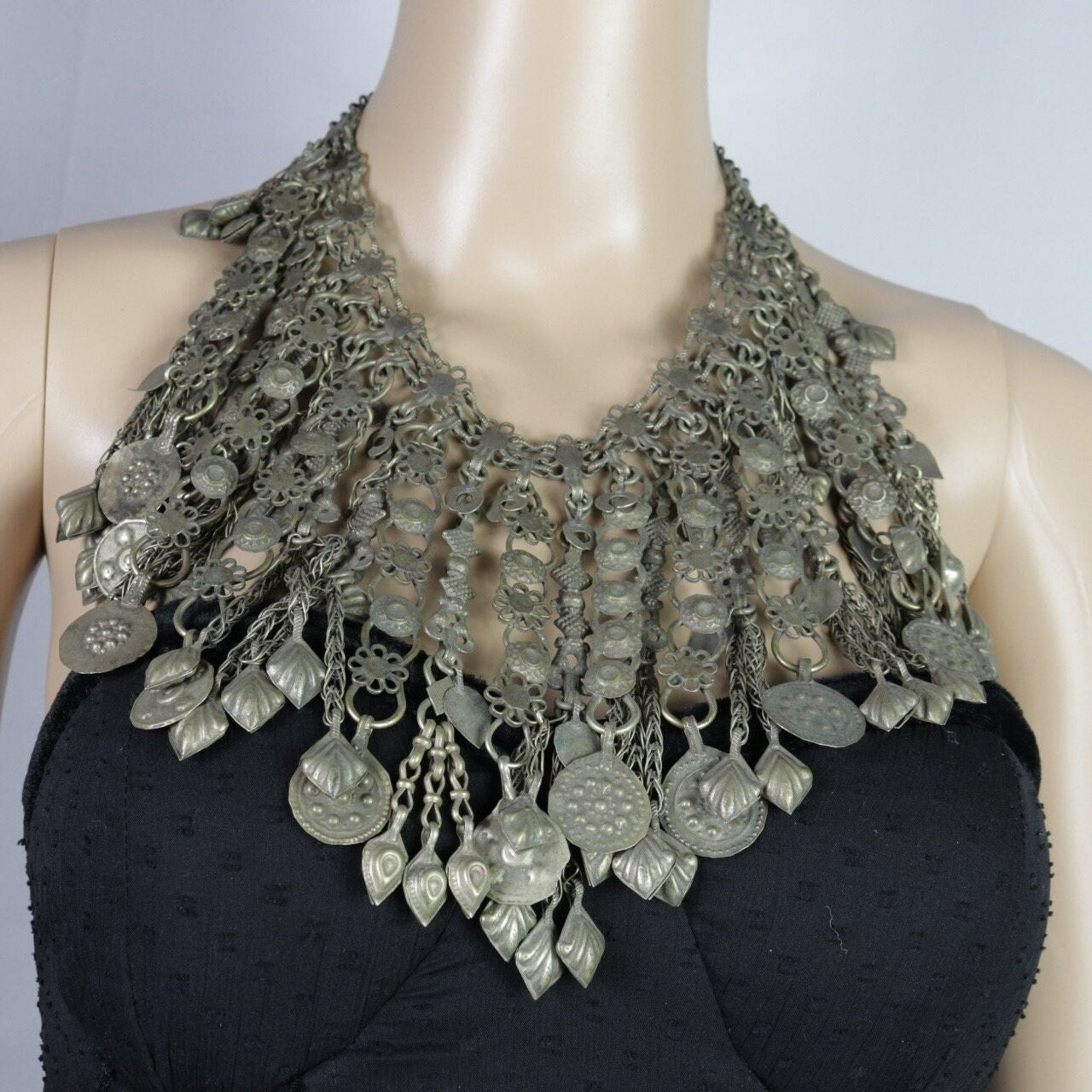 Vintage Afghan Kuchi Tribal Necklace - Handcrafted Ethnic Boho Choker with Pendants