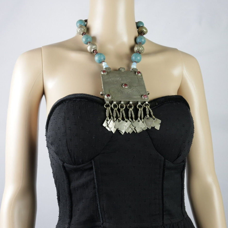 Vintage Afghan Kuchi Choker Statement Necklace - Bohemian Aqeeq Tribal Jewelry - Ethnic Belly Dance Accessory