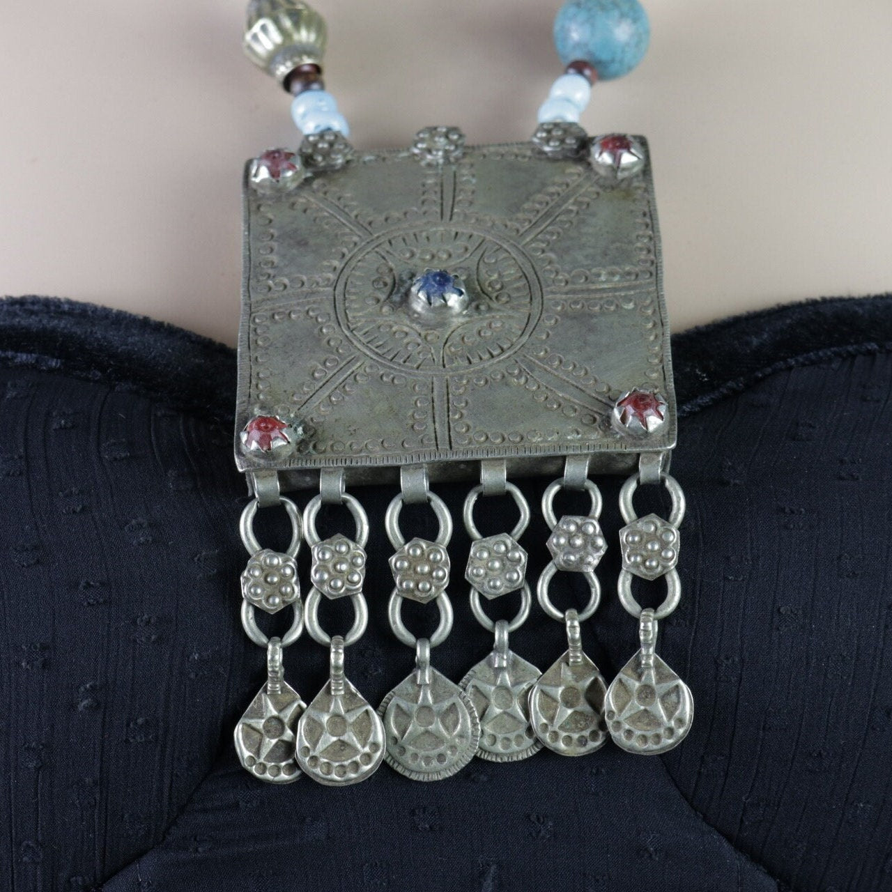Vintage Kuchi Choker: Afghan Turquoise & Coin Statement Necklace