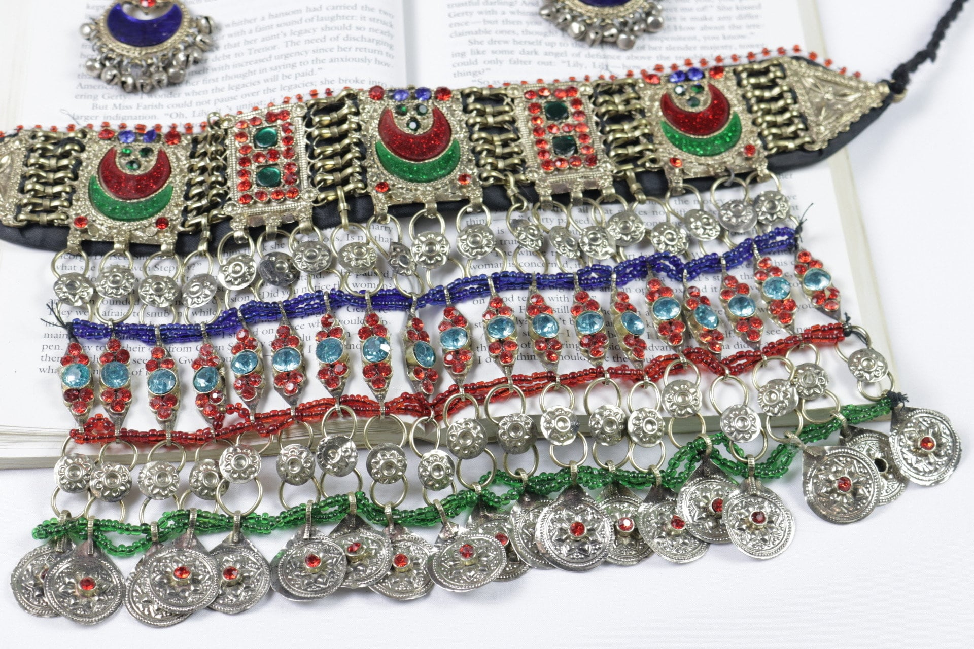 Vibrant Afghan Kuchi Jewelry Set: Colorful Choker, Wedding Necklace Headpiece for Brides & Dancers