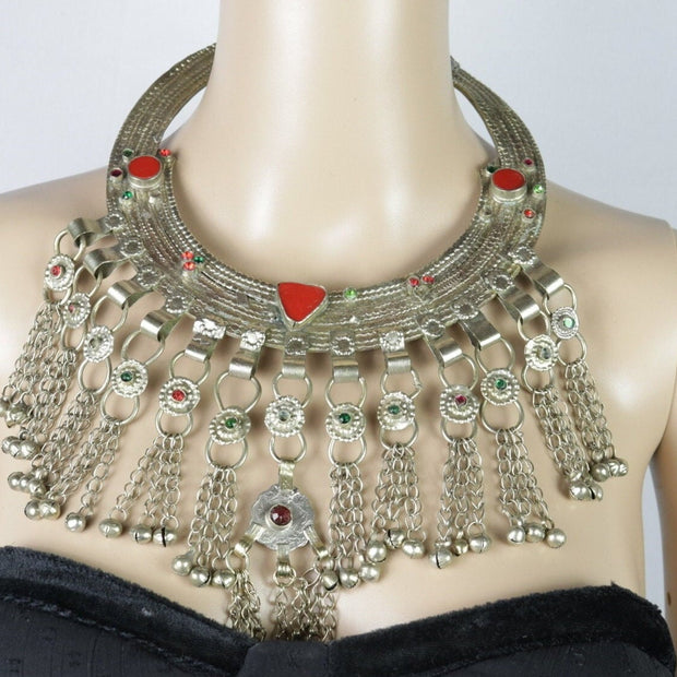 Vintage Afghan Tribal Torque Necklace - Large Kuchi Belly Dance Choker - Tuareg-inspired Jewelry