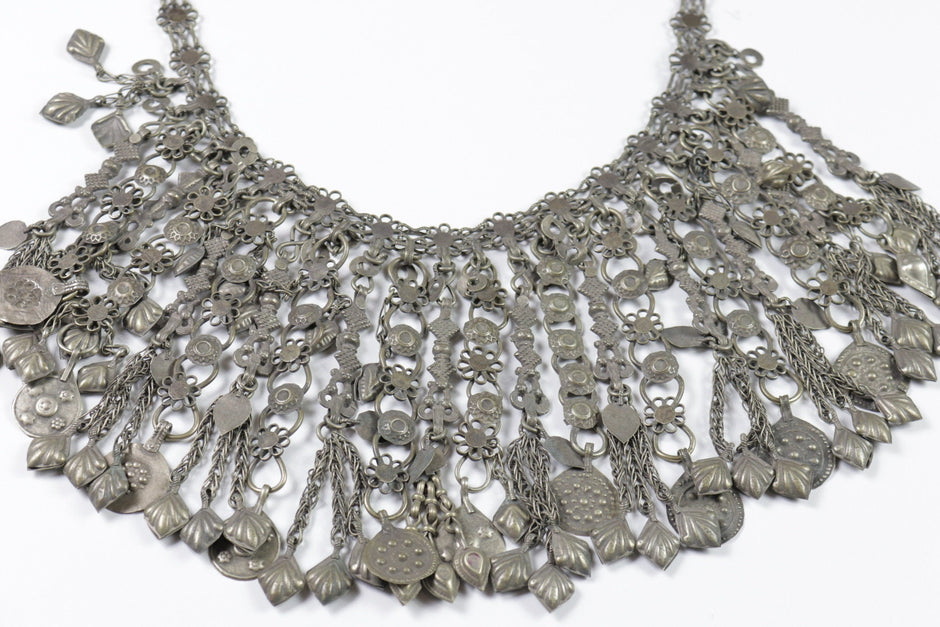Vintage Afghan Kuchi Tribal Necklace - Handcrafted Ethnic Boho Choker with Pendants