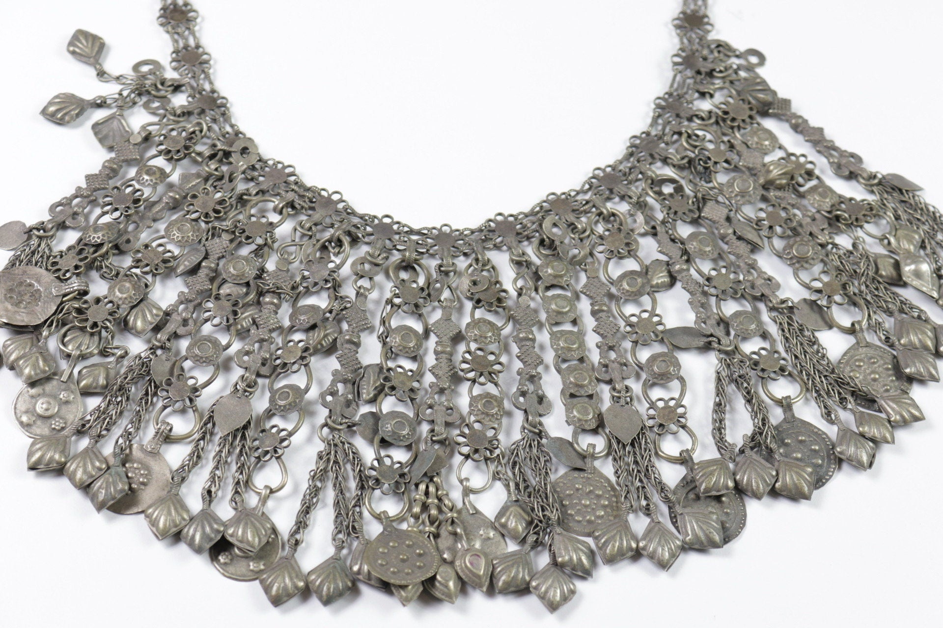 Vintage Afghan Kuchi Tribal Necklace - Handcrafted Ethnic Boho Choker with Pendants