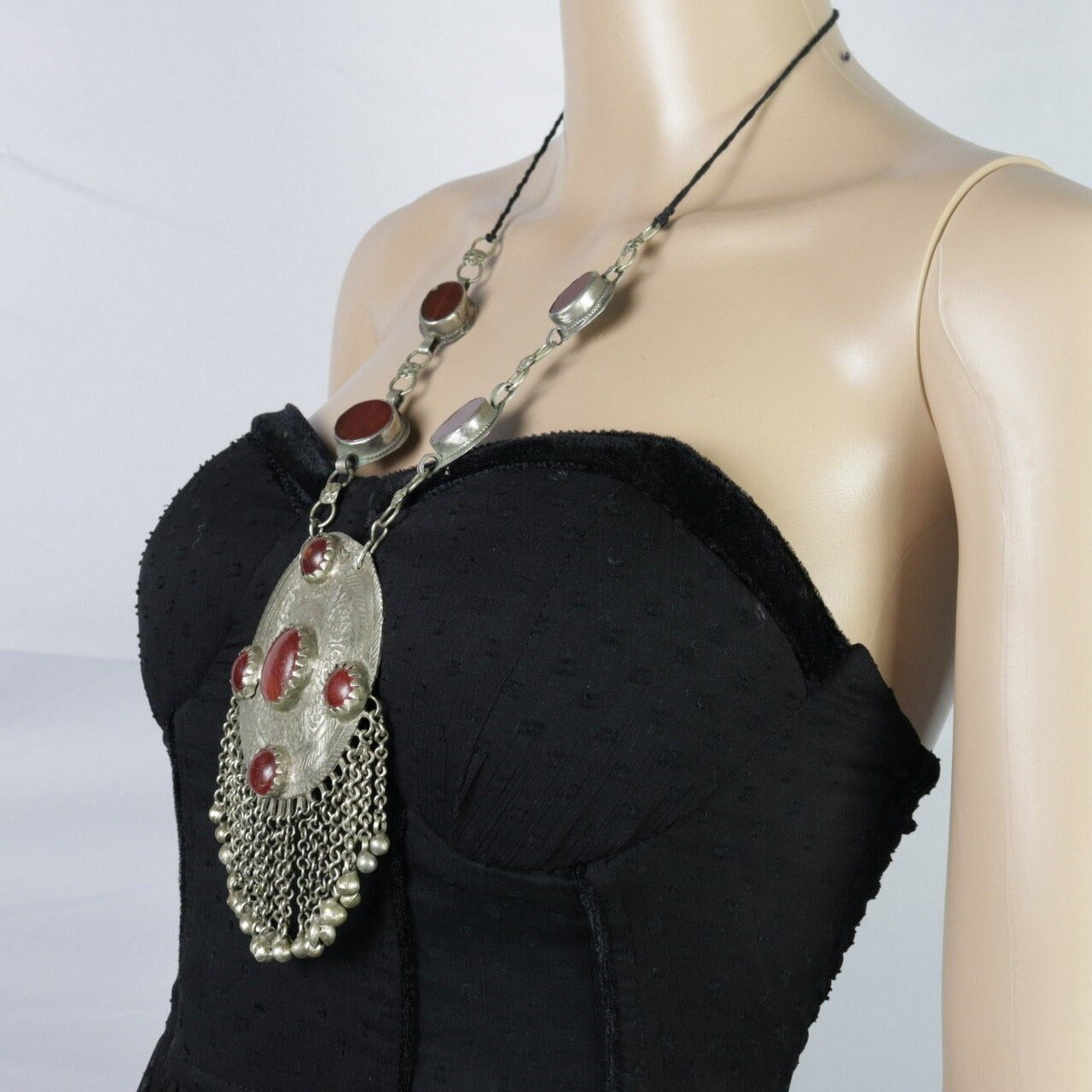 Vintage Afghan Red Stone Pendant Necklace - Ethnic Tribal Kuchi Choker for Belly Dance