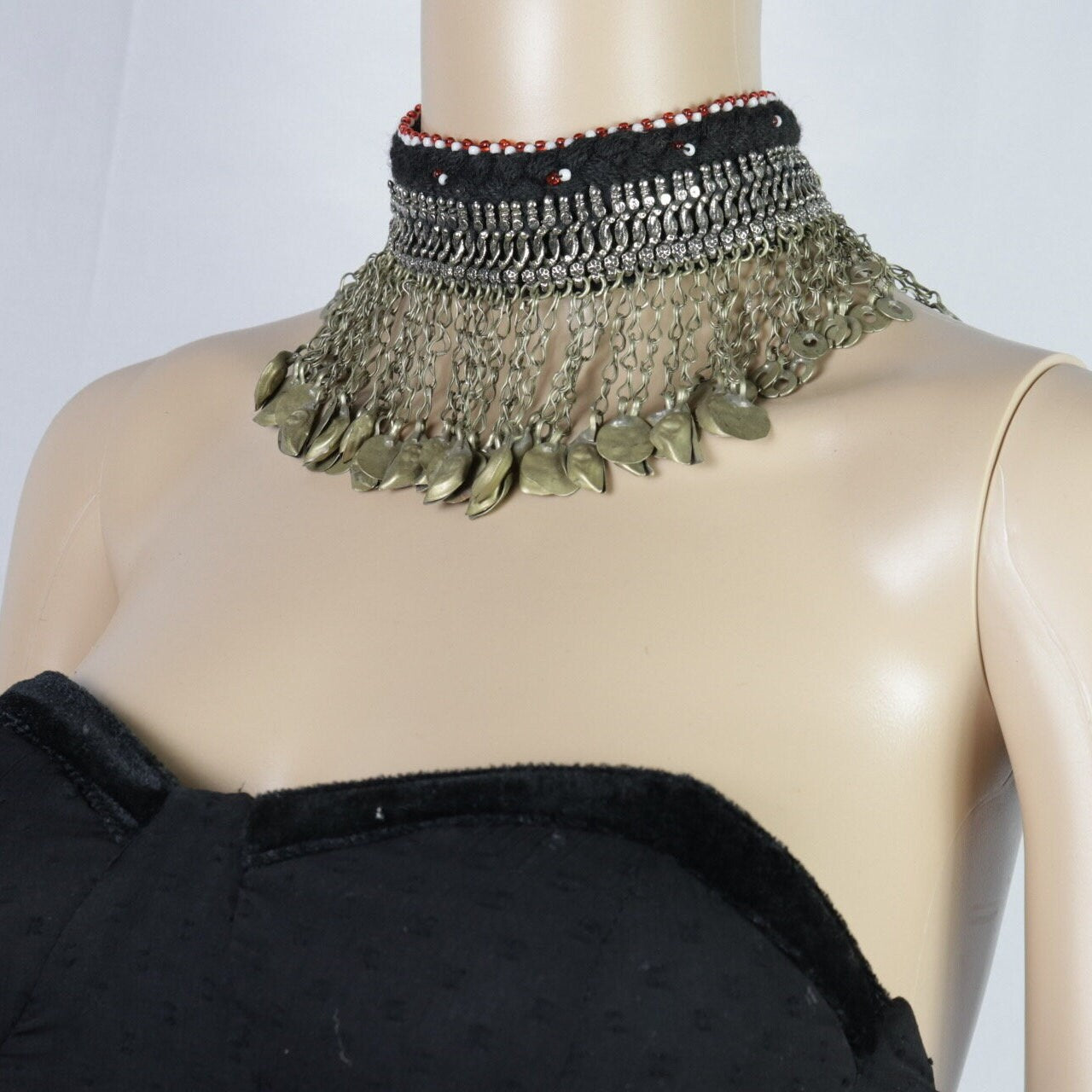 Vintage Afghan Kuchi Tribal Choker: Silver Tassel Necklace - Bohemian Ethnic Statement Jewelry
