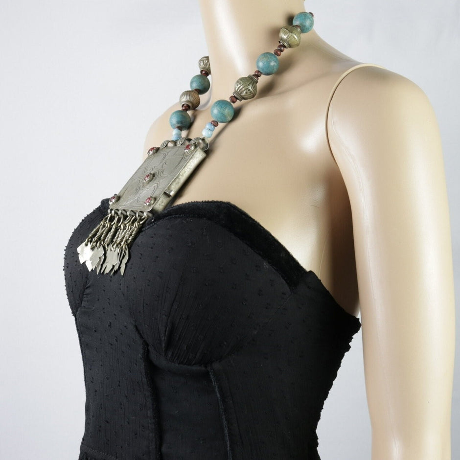 Vintage Afghan Kuchi Choker Statement Necklace - Bohemian Aqeeq Tribal Jewelry - Ethnic Belly Dance Accessory