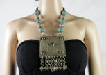 Vintage Kuchi Choker Necklace: Afghan Turquoise & Red Glass Bohemian Jewelry