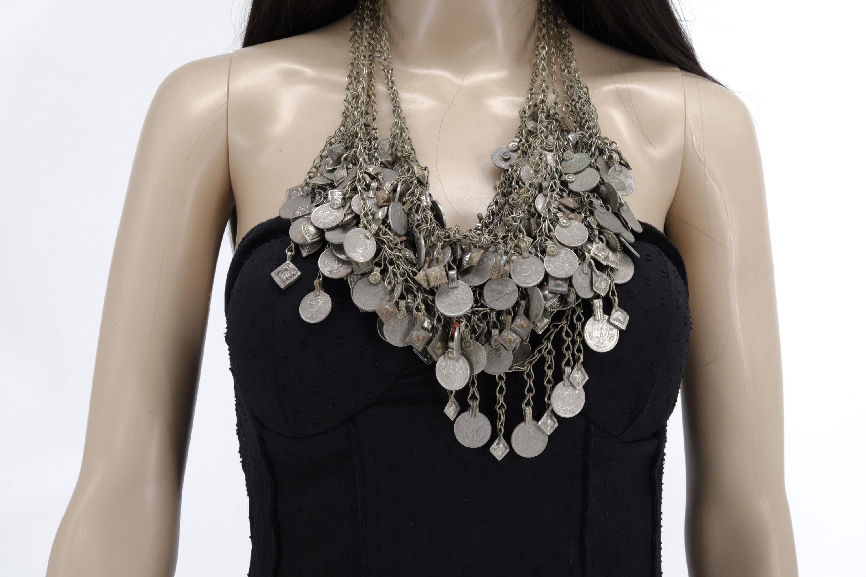 Exotic Kuchi Coin Statement Necklace - Middle Eastern Ethnic Bedouin-Inspired Jewelry Adornment