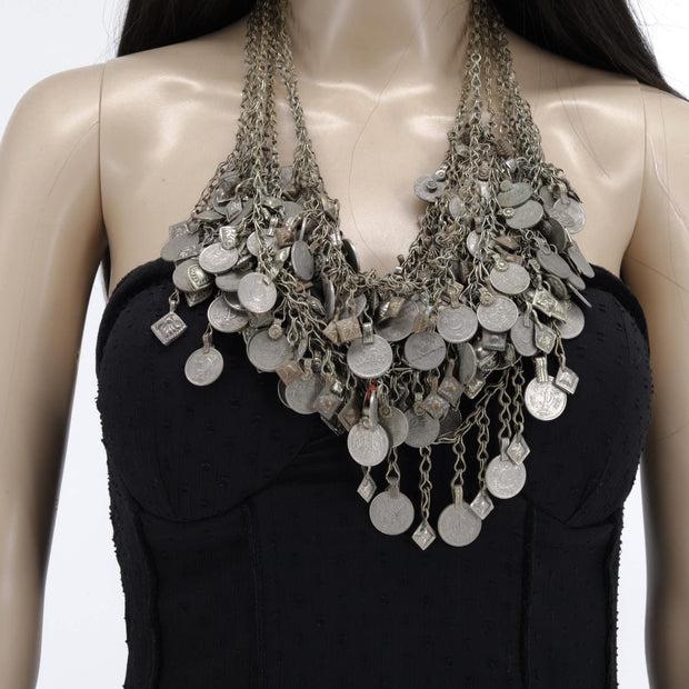 Exotic Kuchi Coin Statement Necklace - Middle Eastern Ethnic Bedouin-Inspired Jewelry Adornment