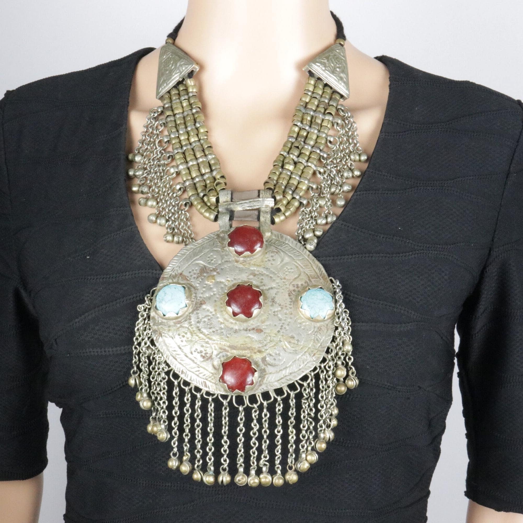 Vintage Afghan Kuchi Choker: Bohemian Statement Necklace with Aqeeq Pendant - Ethnic Tribal Jewelry
