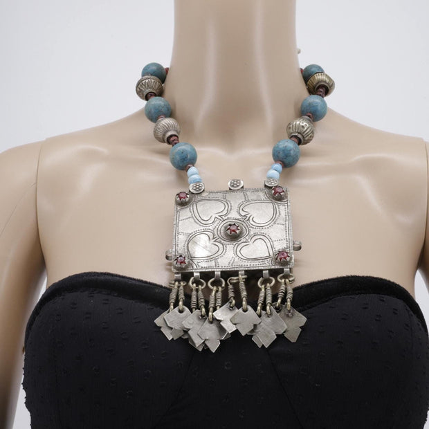 Vintage Afghan Kuchi Choker Statement Necklace - Bohemian Aqeeq Tribal Jewelry - Ethnic Belly Dance Accessory