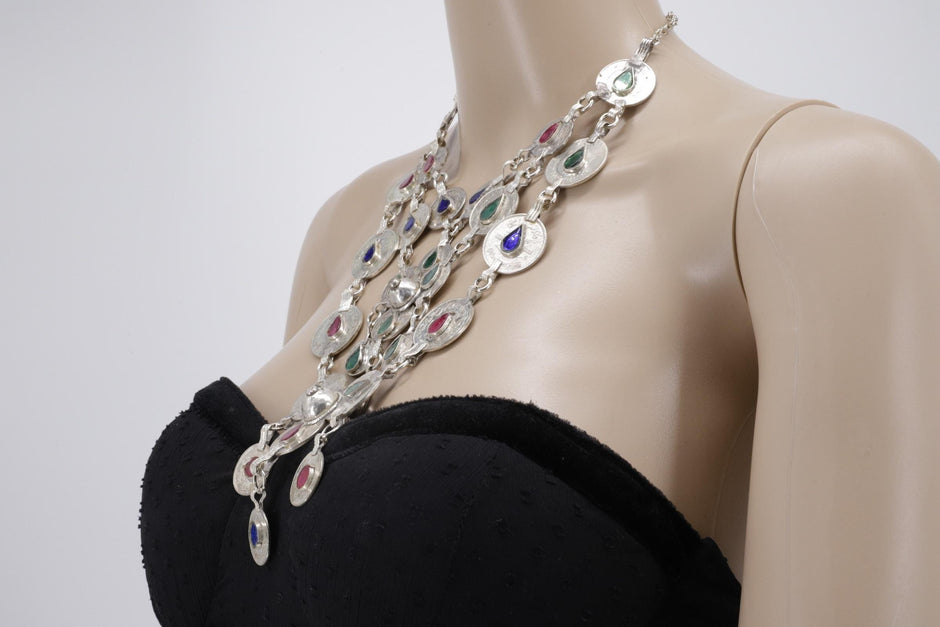 Vintage Kuchi Coin Necklace: Afghan Tribal Jewelry, Boho Belly Dance Style