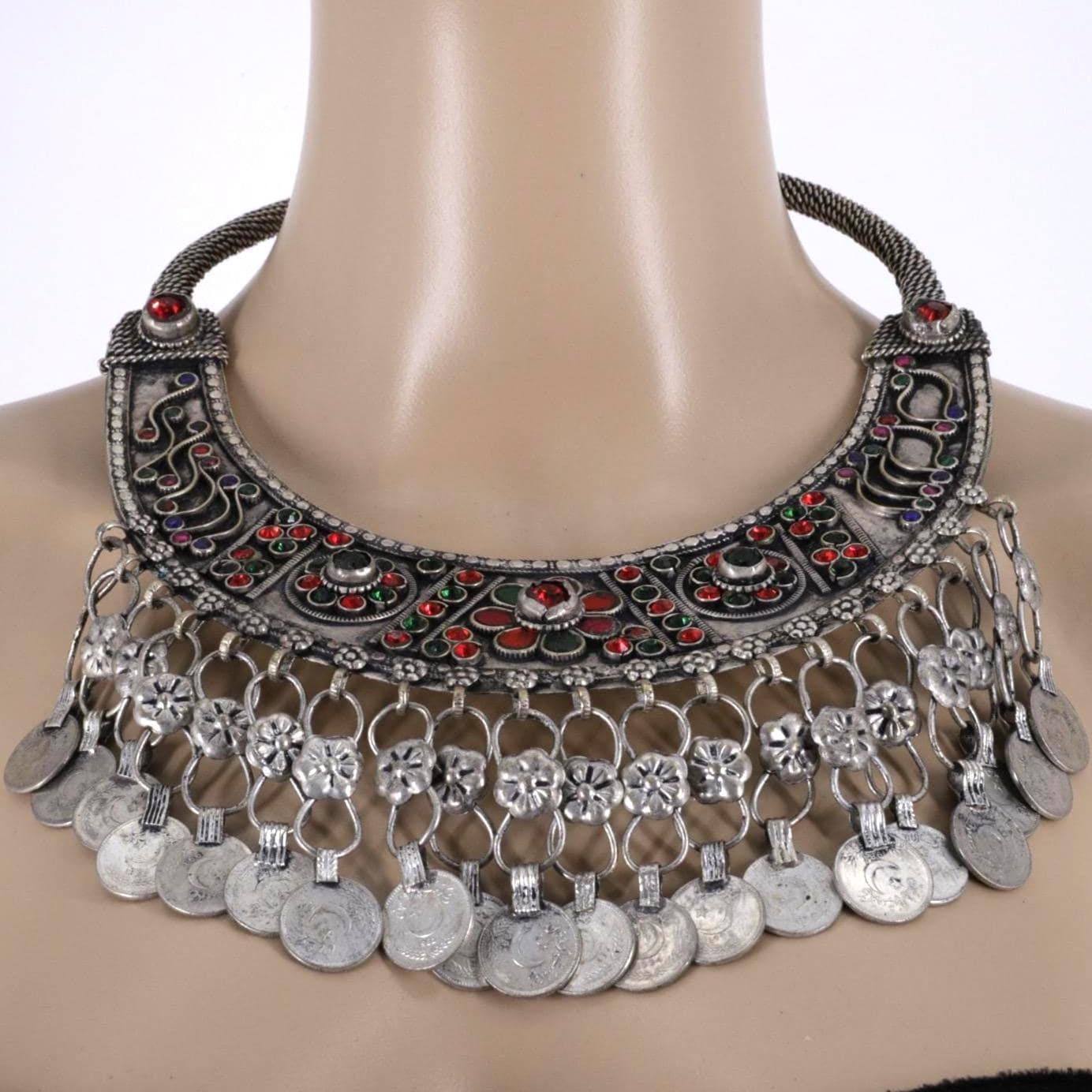 Vintage Banjara Kuchi Neckring: Large Ethnic Tribal Choker for Saree, Afghan-inspired coins Jewelry