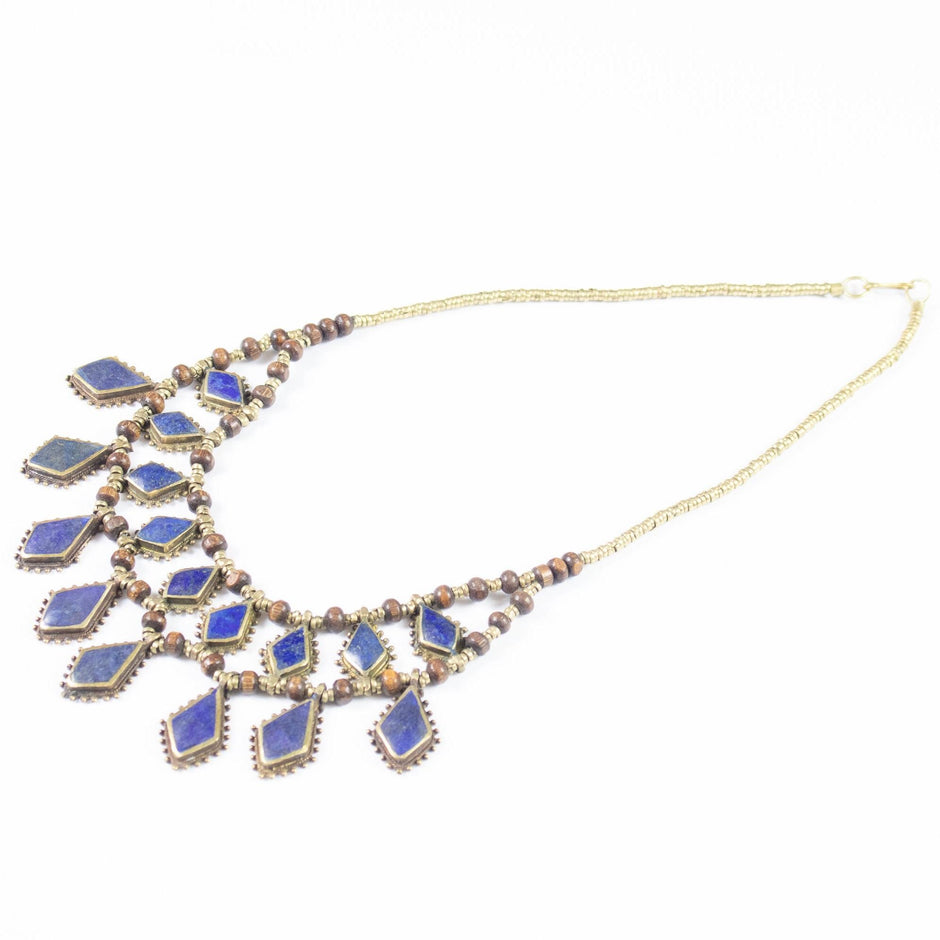 Vintage Afghan Lapis Lazuli Necklace: Kuchi Boho Statement Jewelry