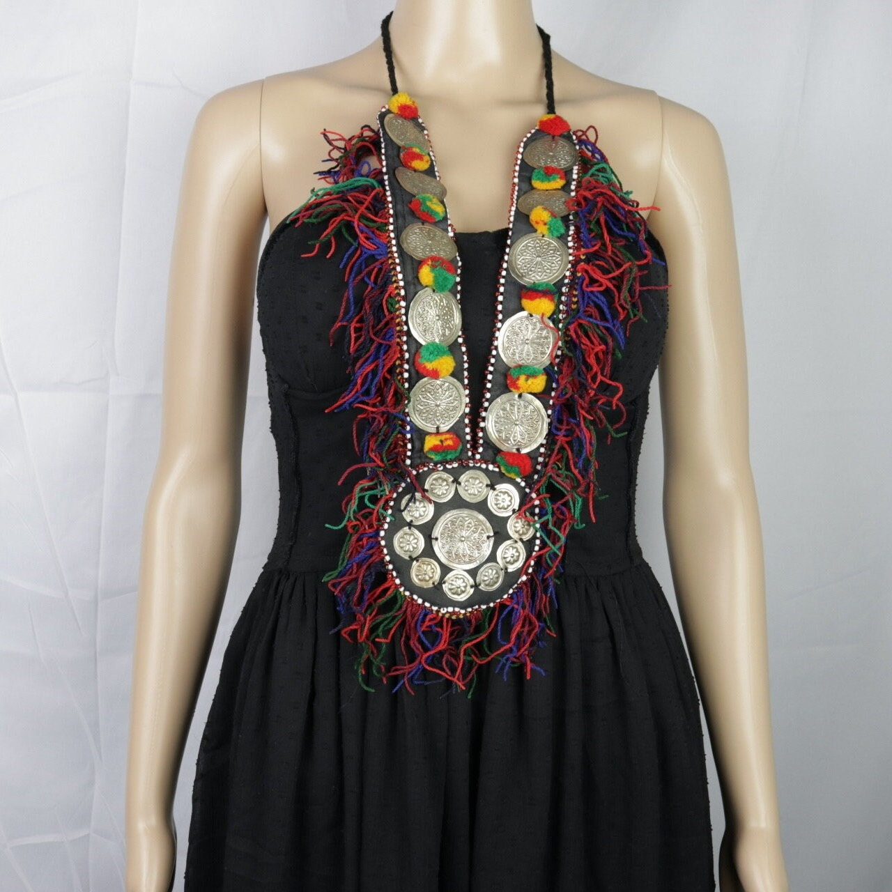 Vintage Afghan Kuchi Tribal Butterfly Button Necklace - Handcrafted Kashmiri Pendant Jewelry