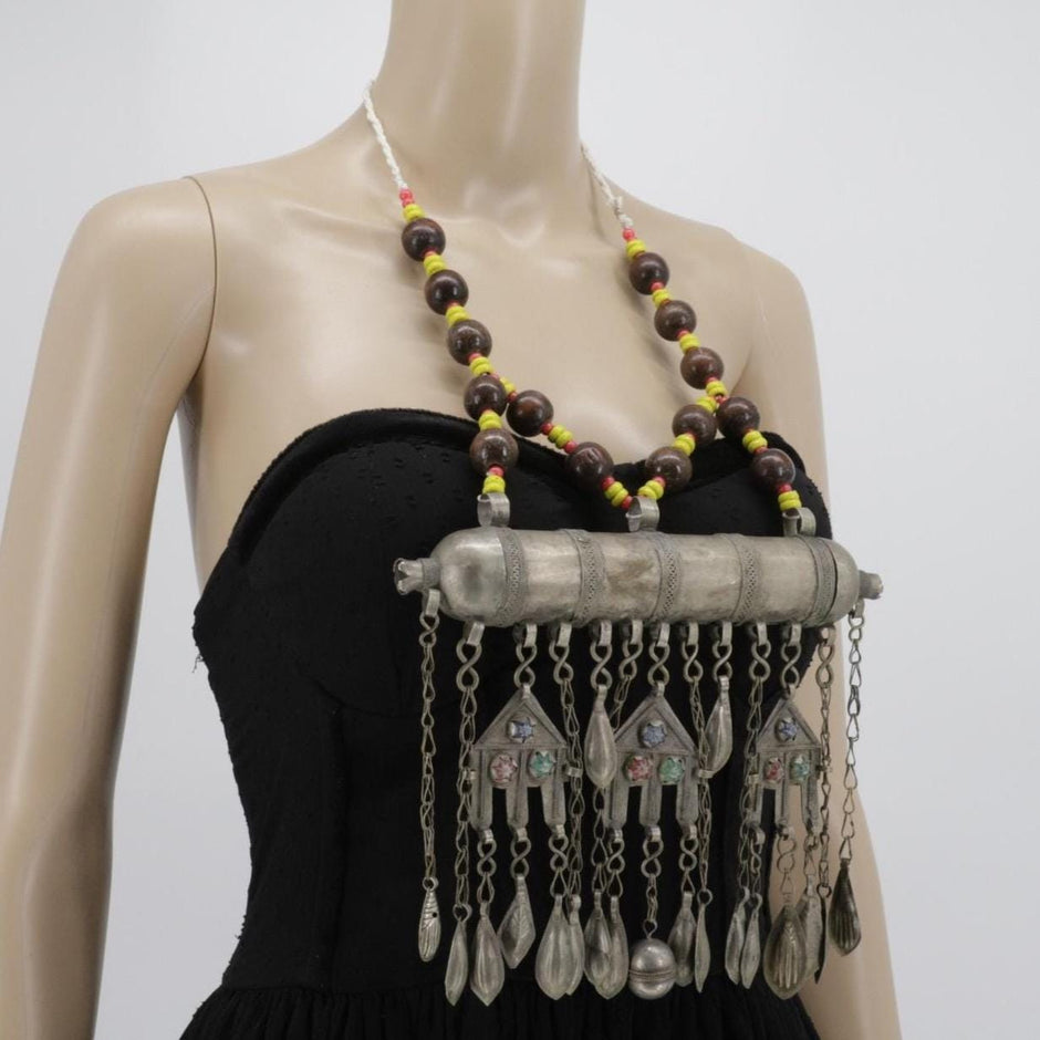 Vintage Afghan Kuchi Statement Necklace - Large Tribal Pendant Jewelry - Handmade Ethnic Adornment